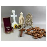 Wooden Rosary, Crucifix Candle Holder, and More