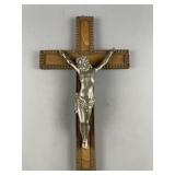 Vintage Silver-toned & Hand-carved Wooden Crucifix