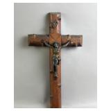 Vtg Rustic Log-Style Wooden Crucifix