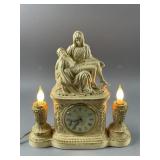 Vtg Ivory-toned Resin Pieta Clock United Clock Co.