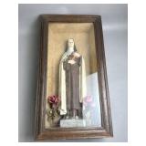 Antq Mother Therese Statue in Shadow Box