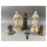 Antq Bisque Porcelain Statue Virgin Mary & More