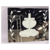 Vtg Etched Mirror Heart & Cross Motif