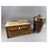 Vintage Learher Ice Bucket & Wooden Box