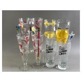 Vtg Beer Glasses & Hand Blown Glass Drink Sticks