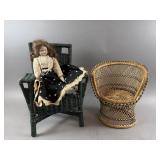 Vintage Doll & Doll Wicker Furniture
