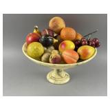 Vintage Alabaster Stone Fruit & Marble Bowl