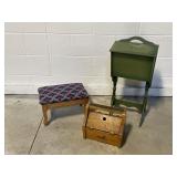 Vtg Green Martha Washington Sewing Cabinet & More