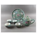 Vintage Chinese Tea Pot, Serving Tray & Cups