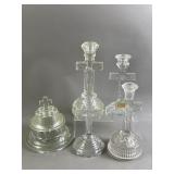 Vtg Glass Crucifix Candle Holders
