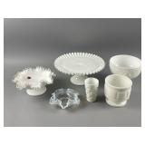 Vtg Fenton Ruffled Milk Glass Footed Bowl & More
