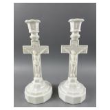 Vintage Milk Glass Crucifix Candlesticks
