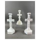 Vintage Milk Glass Crucifix Candle Holders