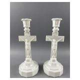 Vintage Milk Glass Crucifix Candlesticks