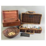 Woven Basket w/ Sewing Thread & More