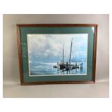 Framed Watercolor Sailboat Painting