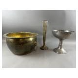Brass Bucket, Sheffield Pewter & Silverplate Vase