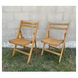 (2) Vintage Slat Wood Folding Chairs MCM