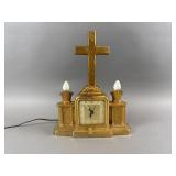 Vintage United Brass Religious Cross Clock/Lamp