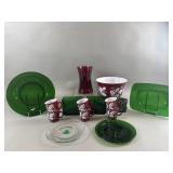 Vintage Napco Dark Green Glass Set & More