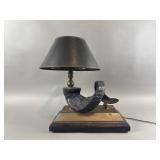 Wood Ram Horn on Brass Base Lamp