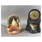 Vintage Virgin Mary Coral Lamp & Waterfall Clock