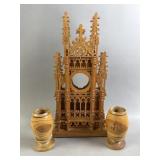 Wooden Gothic Cathedral & Candle Holders