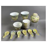 Vtg Taiwanese Famille Jaune Porcelain Set
