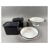 Vintage Black Enamel Ware Colander, Pan & More