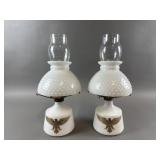 Vintage Milk Glass Kerosene Lamp With Gold Eagle