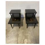 2 MCM Two Tier Hand Painted Oriental Tables