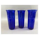 Vtg Colbalt Blue Cross Vases (3)