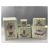 NIB- Garden Violets Porcelain Clock, Lamp & More