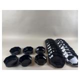 Vintage France Black Octagonal Bowl Set & Plates