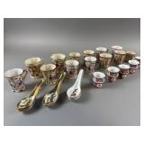 Vintage Japanese Geisha Cups, Spoons & Sake Cups