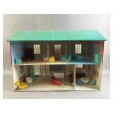 Vtg Tin Dollhouse W/ Toy Furniture