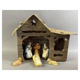Vtg Cardboard Nativity Set W/ Figurines