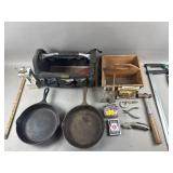 Lot Of Miscellaneous Tools, Cast Iron Pans & More