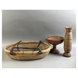 Vtg Woven Basket & Decorative Asian Lacquerware