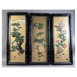 3 Japanese Lapidary Art Panels