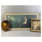 Framed Antq Jesus Lithograph Print & More