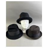 3 Vintage Black Fedoras
