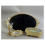 Vtg 1960s Matson Gold Ormolu Rose Vanity Set