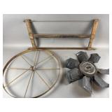 Antique Bow Saw, Fan & Wagon Wheel