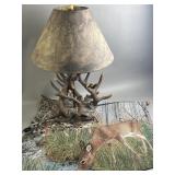 Vtg Deer Antler Lamp & Deer Tapestry
