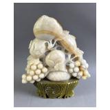 Chinese White Jade Fruit Basket Carving