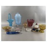 Various Blue Glass & Assorted Glassware