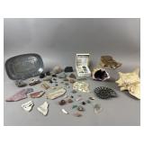 Petrified Wood, Crystal Geode, Conch Shell, Rocks