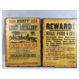 Vtg Civil War Broadside Wooden Reproduction Signs