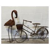 Rustic Bicycle, Flamingo, & Dog Metal Figures